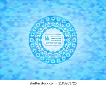 identification card icon inside sky blue emblem with triangle mosaic background