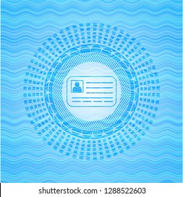 identification card icon inside sky blue water badge background.
