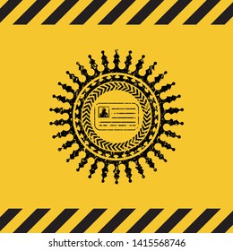 identification card icon inside warning sign, black grunge emblem. Vector Illustration. Detailed.