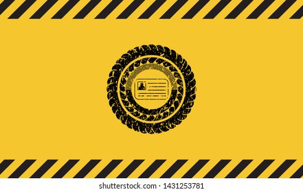 identification card icon inside warning sign, black grunge emblem. Vector Illustration. Detailed.