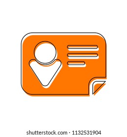 Identification card icon. Isolated icon consisting of black thin contour and orange moved filling on different layers. White background