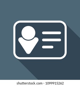 Identification card icon. Linear style. White flat icon with long shadow on background