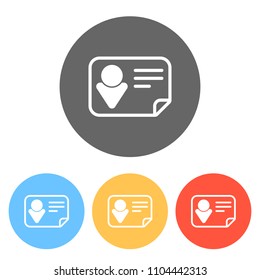 Identification card icon. Linear style. Set of white icons on colored circles