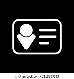 Identification card icon. Linear style. White icon on black background. Inversion