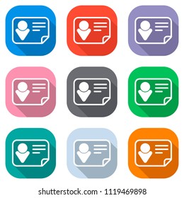Identification card icon. Linear style. Set of white icons on colored squares for applications. Seamless and pattern for poster