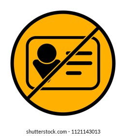 Identification card icon. Linear style. not allowed, black object in warning sign with orange background color