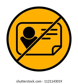 Identification card icon. Linear style. not allowed, black object in warning sign with orange background color