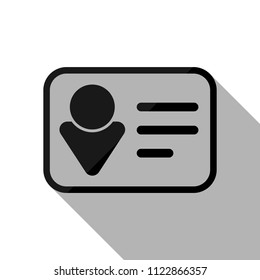 Identification card icon. Linear style. Black object with long shadow on white background