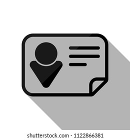 Identification card icon. Linear style. Black object with long shadow on white background