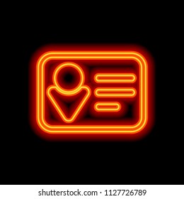 Identification card icon. Linear style. Orange neon style on black background. Light icon