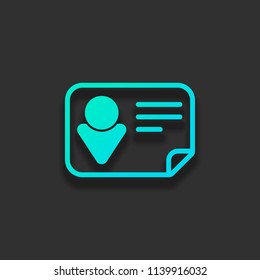 Identification card icon. Linear style. Colorful logo concept with soft shadow on dark background. Icon color of azure ocean