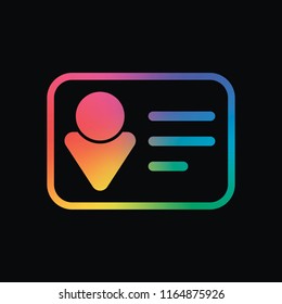 Identification card icon. Linear style. Rainbow color and dark background