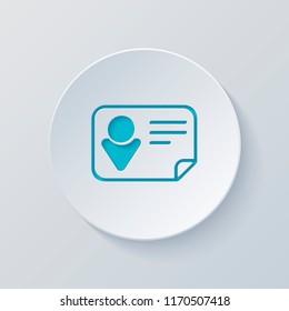 Identification card icon. Linear style. Cut circle with gray and blue layers. Paper style
