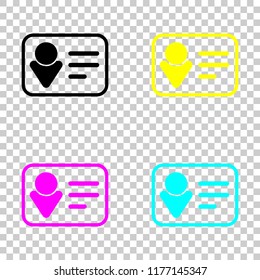Identification card icon. Linear style. Colored set of cmyk icons on transparent background