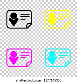 Identification card icon. Linear style. Colored set of cmyk icons on transparent background