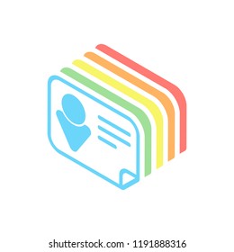 Identification card icon. Linear style. Stack of colorful isometric icons on white background