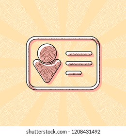 Identification card icon. Linear style. Vintage retro typography with offset printing effect. Dots poster with comics pop art background