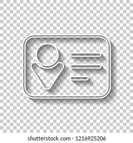 Identification card icon. Linear style. White outline sign with shadow on transparent background