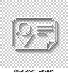 Identification card icon. Linear style. White outline sign with shadow on transparent background