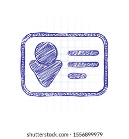 Identification card icon. Linear style. Hand drawn sketched picture with scribble fill. Blue ink. Doodle on white background
