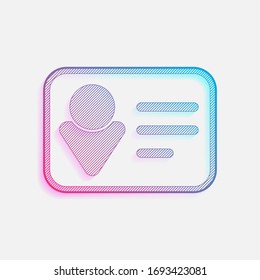 Identification card icon. Linear style. Colored logo with diagonal lines and blue-red gradient. Neon graphic, light effect