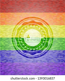 identification card icon on mosaic background with the colors of the LGBT flag