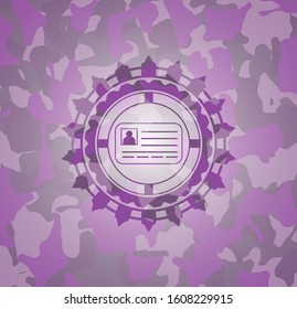identification card icon on pink and purple camouflaged texture