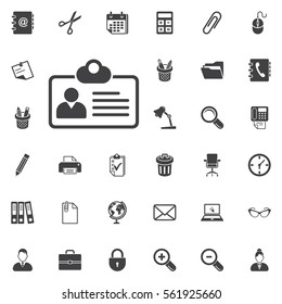 Identification card icon on the white background. Office set of icons