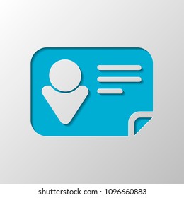 Identification card icon. Paper design. Cutted symbol with shadow