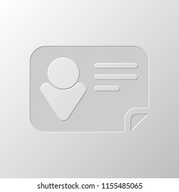 Identification card icon. Paper design. Cutted symbol. Pitted style