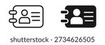 Identification card icon set in outline and silhouette style, user profile, personal ID, employee badge, vector illustration.