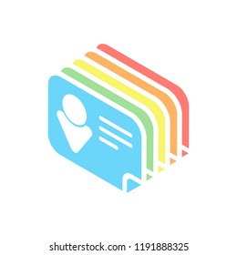 Identification card icon. Stack of colorful isometric icons on white background