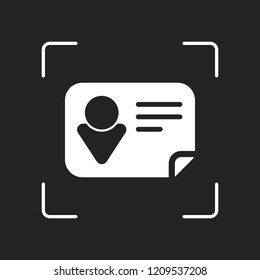 Identification card icon. White object in camera autofocus on dark background