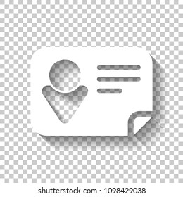 Identification card icon. White icon with shadow on transparent background