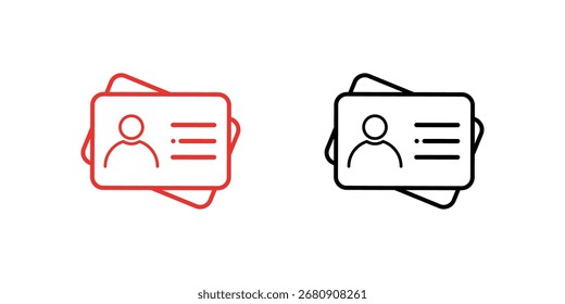Ícones do cartão de identificação em vermelho e preto para verificação de identidade e controle de acesso. Símbolo de identificação pessoal.