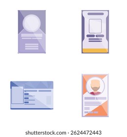 Identification card icons set cartoon vector. Driver license and identity card. Access control, personal document