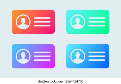 Identification card or id card solid icon set in gradient colors. Vector illustration.