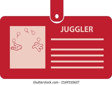 Identification card for a juggler on a clip. Vector illustration.