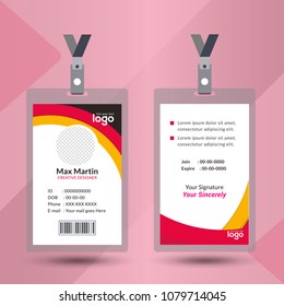Identification card with lanyard set isolated vector illustration. Blank plastic access card, name tag holder with pin ribbon, corporate card key, personal security badge, press event pass template