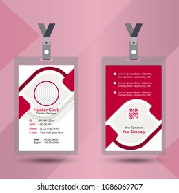 Identification card with lanyard set isolated vector illustration. Blank plastic access card, name tag holder with pin ribbon, corporate card key, personal security badge, press event pass template.