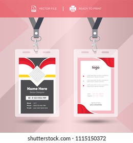 Identification card with lanyard set isolated vector illustration. Blank plastic access card, name tag holder with pin ribbon, corporate card key, personal security badge, press event pass template.
