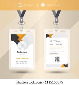 Identification card with lanyard set isolated vector illustration. Blank plastic access card, name tag holder with pin ribbon, corporate card key, personal security badge, press event pass template.
