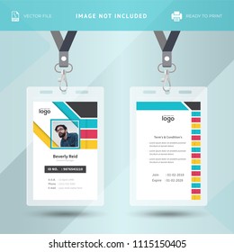 Identification card with lanyard set isolated vector illustration. Blank plastic access card, name tag holder with pin ribbon, corporate card key, personal security badge, press event pass template.

