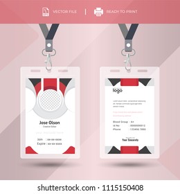 Identification card with lanyard set isolated vector illustration. Blank plastic access card, name tag holder with pin ribbon, corporate card key, personal security badge, press event pass template.
