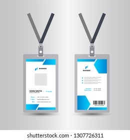 Identification card with lanyard set isolated vector illustration. Blank plastic access card, name tag holder with pin ribbon, corporate card key, personal security badge, press event pass template. -
