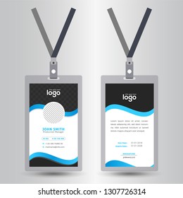 Identification card with lanyard set isolated vector illustration. Blank plastic access card, name tag holder with pin ribbon, corporate card key, personal security badge, press event pass template. -
