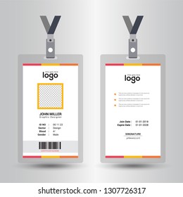 Identification card with lanyard set isolated vector illustration. Blank plastic access card, name tag holder with pin ribbon, corporate card key, personal security badge, press event pass template. -