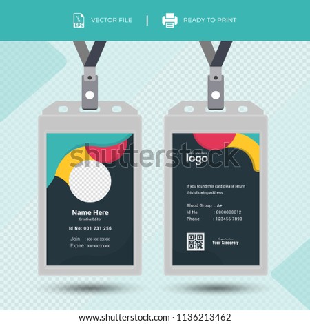 Identification card with lanyard set isolated vector illustration. Blank plastic access card, name tag holder with pin ribbon, corporate card key, personal security badge, press event pass template.
