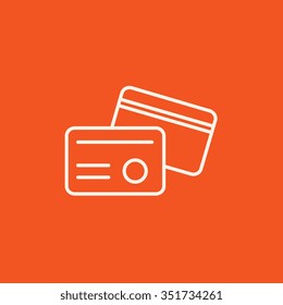 Icono de línea de tarjeta de identificación para web, móvil e infografía. Icono blanco vector aislado en fondo rojo.