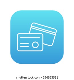 Identification card line icon for web, mobile and infographics. Vector white icon on the blue gradient square with rounded corners isolated on white background.
